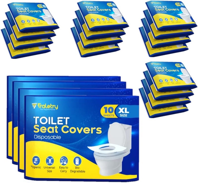 Traletry Toilet Seat Covers Disposable Flushable Travel Pack of 200 XL-Disposable Toilet Seat Covers-Biodegradable Paper-Kids Men Women Adults Toiletries-Airplane Camping Travel Essentials Accessories - Image 1